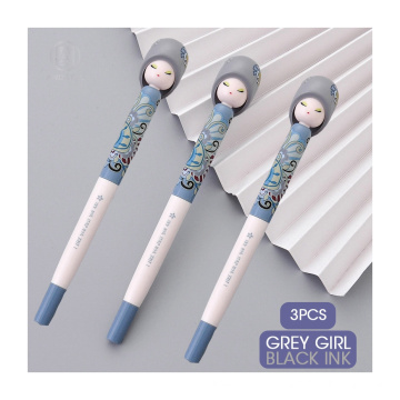 Pen de gel de muñeca de muñeca Kawaii Hot 3pcs/lote 0.5 mm Pensas negras con entraza Pensas coloridas